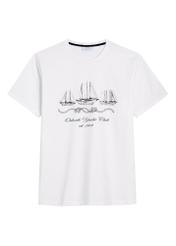 Biały T-shirt męski z nadrukiem TSHMT-0151-0B(W26), widok produktu z przodu na białym tle.