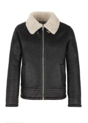 Black short men's sheepskin coat KOZMP-0003-99(Z24)-04