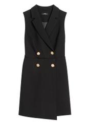 Czarny kombinezon damski KOBDT-0009-99(W26) - widok produktu z przodu, na białym tle. 