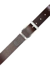 Skórzany brązowy pasek męski PASMS-0167-9J(W26), widok produktu z przodu na białym tle.