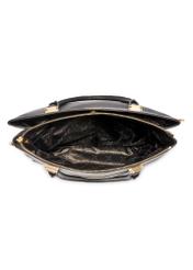 Skórzana czarna torebka damska shopper TORES-1204-9I(W26), widok produktu od góry na białym tle.