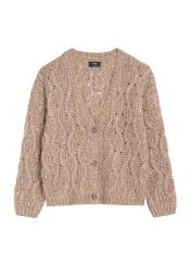 Kardigan damski w kolorze camelu KARDT-0054-24(Z25), widok produktu od przodu na białym tle.