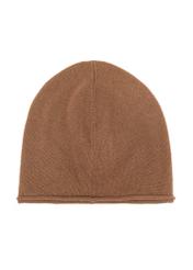 Czapka damska kaszmirowa w kolorze camelu CZADT-0043-1D(Z26) - widok produktu od tyłu na białym tle.