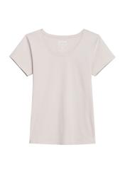 Beżowy T-shirt damski basic TSHDT-0111-81(KS), widoczny produkt od przodu na baiłym tle.