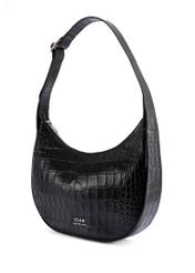 Czarna skórzana torebka croco TORES-1172-99(Z25) - widok produktu po skosie na białym tle. 