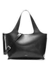 Czarna duża skórzana torebka shopper TORES-1140-99(Z25), widok produktu z przodu na białym tle.