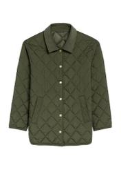 Kurtka damska z kołnierzem w kolorze khaki KURDT-0596-55(Z25) - widok produktu z przodu na białym tle. 
