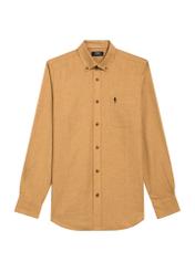 Koszula męska w kolorze camel KOSMT-0299A-24(Z25), widok produktu od przodu na białym tle.