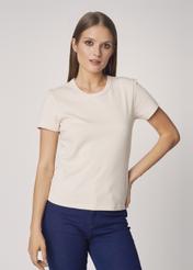 Beżowy T-shirt basic damski TSHDT-0076-81(Z21)-01