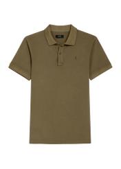 Męska koszulka polo w kolorze khaki POLMT-0055A-8D(W26), widok produktu z przodu na białym tle.