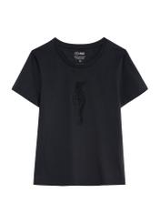 Czarny T-shirt damski z logo TSHDT-0148-99(Z25), widok produktu z przodu na białym tle.
