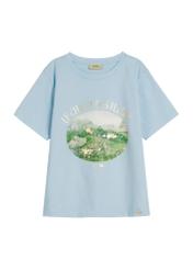 Niebieski t-shirt damski z nadrukiem TSHDT-0159-7A(W26) - widok produktu z przodu, na białym tle.