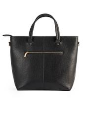 Czarna skórzana torebka shopper TORES-0728D-99(Z25), widok produktu tyłem na białym tle.