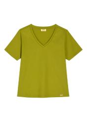 Oliwkowy T-shirt damski basic TSHDT-0120-8E(W26), widok produktu z przodu na białym tle.