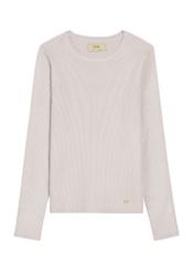 Jasnobeżowy lonsleeve damski LSLDT-0028-80(Z25) - widok produktu z przodu na białym tle. 