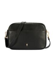 Czarna mała torebka damska skórzana TORES-1284-9I(W26) - widok produktu z przodu, na białym tle. 