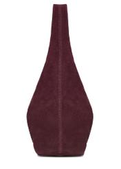 Bordowa zamszowa torebka shopper TORES-1403-4D(Z26) - widok produktu z boku, na białym tle. 