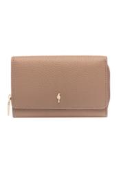 Duży różowy skórzany portfel damski PORES-0801H-5D(W26), widok produktu z przodu na białym tle.