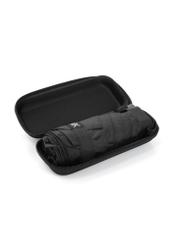Czarny parasol damski z etui PARSD-0038-99(W25), widok produktu w opakowaniu na białym tle.
