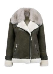 Green leather short women's sheepskin coat KOZDS-0085-3173(Z24)-05