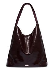 Bordowa skórzana torebka shopper TORES-1372-4D(Z26), widok produktu z przodu na białym tle.