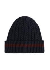 Granatowa czapka męska CZAMT-0086-69(Z25), widok produktu od tyłu na białym tle.