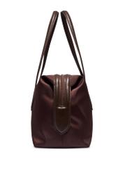 Duża torba ciemnobrązowa typu shopper TOREN-0354-1I(Z26), widok produktu z boku na białym tle.