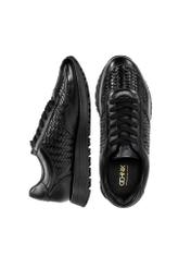 Czarne skórzane buty sportowe z plecionką BUTYD-1156-98(W25)-06