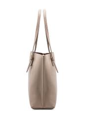 Beżowa duża torba shopper TOREC-1088-81(Z25), widok produktu od boku na białym tle.