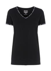 Czarny T-shirt z dekoltem V damski TSHDT-0061-99(W21)-02