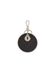 Czarny brelok skórzany z lusterkiem BRELOK-0215-99(Z25), widok produktu od tyłu na białym tle.