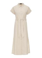 Beżowa sukienka maxi z lnu SUKDT-0199-81(W24)
