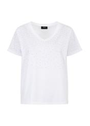 Biały T-shirt damski z cekinami TSHDT-0113-11(W23)-04