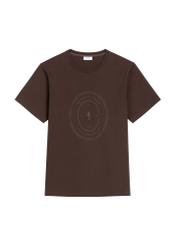 Brązowy bawełniany T-shirt męski z nadrukiem TSHMT-0152-1I(Z26) - widok produktu z przodu, na białym tle. 