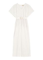 Kombinezon damski w kolorze kremowym KOBDT-0013-0B(W26), widok produktu z przodu na białym tle.