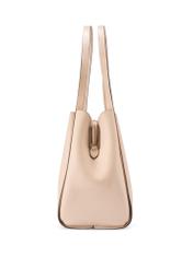 Beżowa torebka shopper damska TOREC-1183-1A(W26) - widok produktu z boku, na białym tle. 