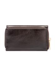 Ciemnobrązowy skórzany portfel damski PORES-0987-1I(W26), widok produktu z tyłu na białym tle.