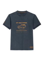 Ciemnogranatowy bawełniany T-shirt męski z nadrukiem TSHMT-0162-7E(Z26), widok produktu z przodu na białym tle.