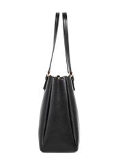 Czarna damska torebka typu shopper TOREC-1344-9I(Z26) - widok produktu z boku, na białym tle. 