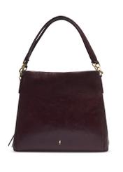 Bordowa skórzana damska torebka shopper TORES-0636-4D(Z26), widok produktu z przodu na białym tle.