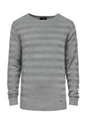 Jasnoszary sweter męski w paski SWEMT-0162-66(W25)-01