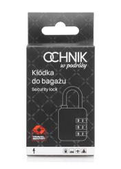 Srebrna szyfrowa kłódka TSA AW-015-004-92(W25), widok opakowania produktu na białym tle.