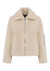 Beige short women's fur coat FUTDP-0048-81(Z24)-04