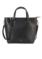 Czarna skórzana torebka shopper TORES-0728D-99(Z25), widok produktu przodem na białym tle.