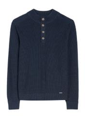 Granatowy sweter męski ze stójką SWEMT-0168-68(Z25), widok produktu z przodu na białym tle.