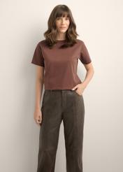 Brązowy bawełniany T-shirt damski TSHDT-0165-1H(Z26)