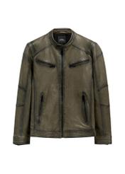 Skórzana kurtka męska w kolorze khaki KURMS-0403-8D(W26) - widok produktu z przodu, na białym tle.