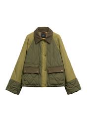 Kurtka damska w kolorze khaki KURDT-0665-8B(Z26) - widok produktu z przodu, na białym tle. 