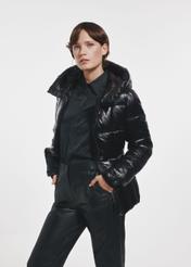 Black women's quilted jacket with belt KURDT-0539-99(Z24)-04