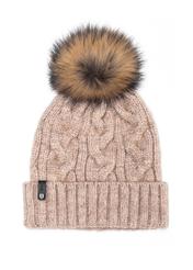 Beige women's cap with pompom CZADT-0044-81(Z23)-02